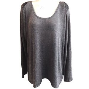 Sparkly Silver Long Sleeve‎ Top with Sequin Shoulder Detail